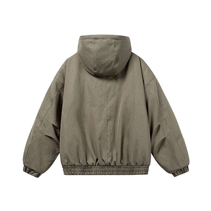Unisex Short Cut Insulated Jacket in Boxy Cut with Teddy Inner Lining and Diagonally Inserted Zipper Pockets EVA-US
