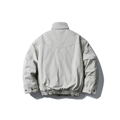 Men's Volume Stand Collar Bomber with Asymmetric Front Flap and Waist Buckle EVA-US