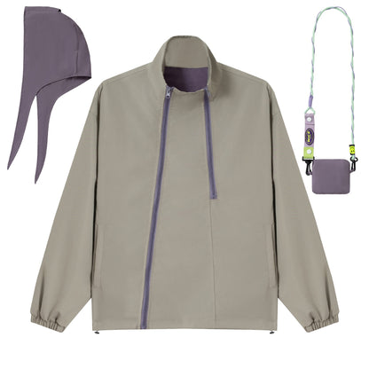 Unisex Loose-fitting functional jacket with double zipper, high stand-up collar, and accessory set EVA-US