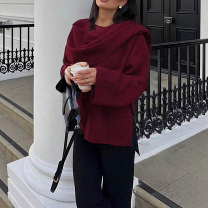 Women Oversize Wrap Poncho Coat with Wide Shawl Collar and One-Button Detail EVA-US