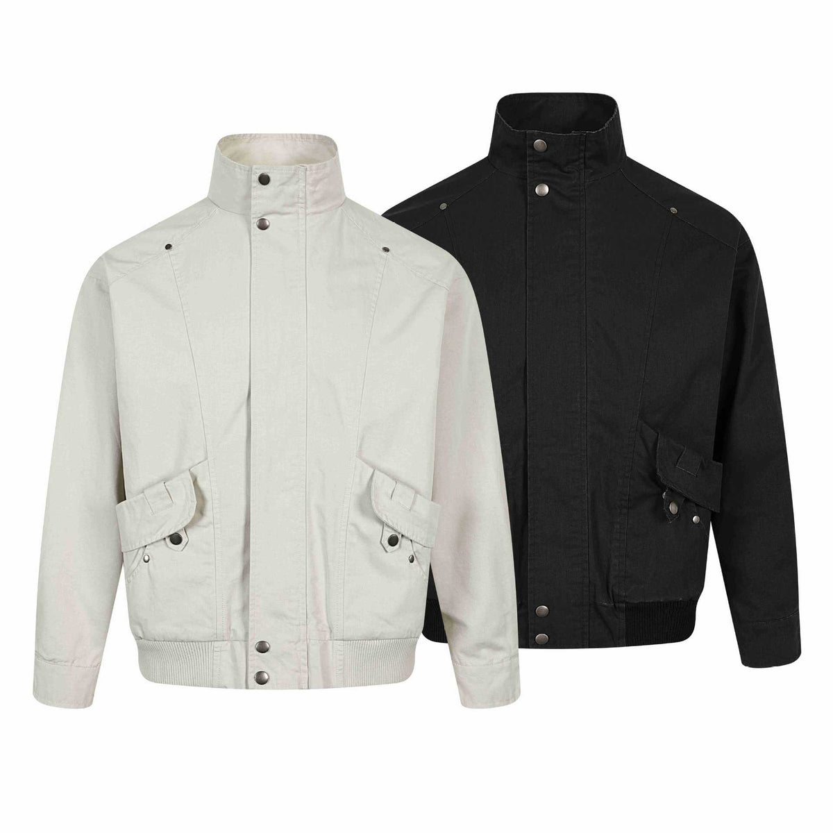 Men's Short Utility Bomber with High Stand Collar, Flap Pockets and Ribbed Cuffs EVA-US