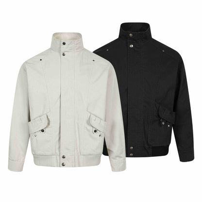 Men's Short Utility Bomber with High Stand Collar, Flap Pockets and Ribbed Cuffs EVA-US