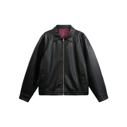 Unisex Oversized Faux Leather Pilot Jacket with Full Metal Zipper EVA-US