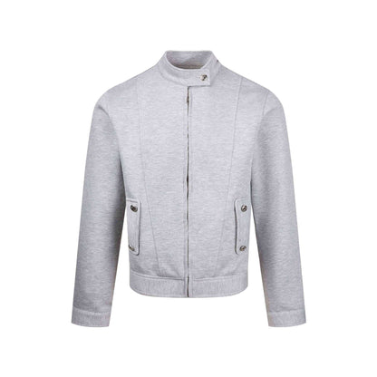 Women's short-cut sweat bomber jacket with stand-up collar, concealed zipper and flap pockets EVA-US