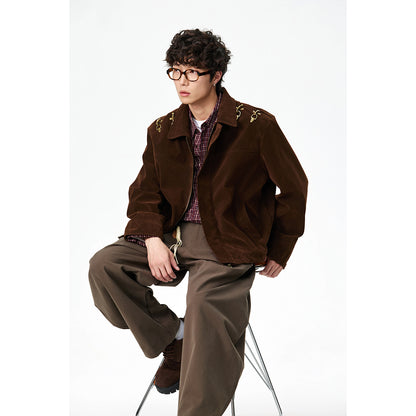 Men's short blouson made of velour optic with decorative metal fasteners on the shoulders EVA-US