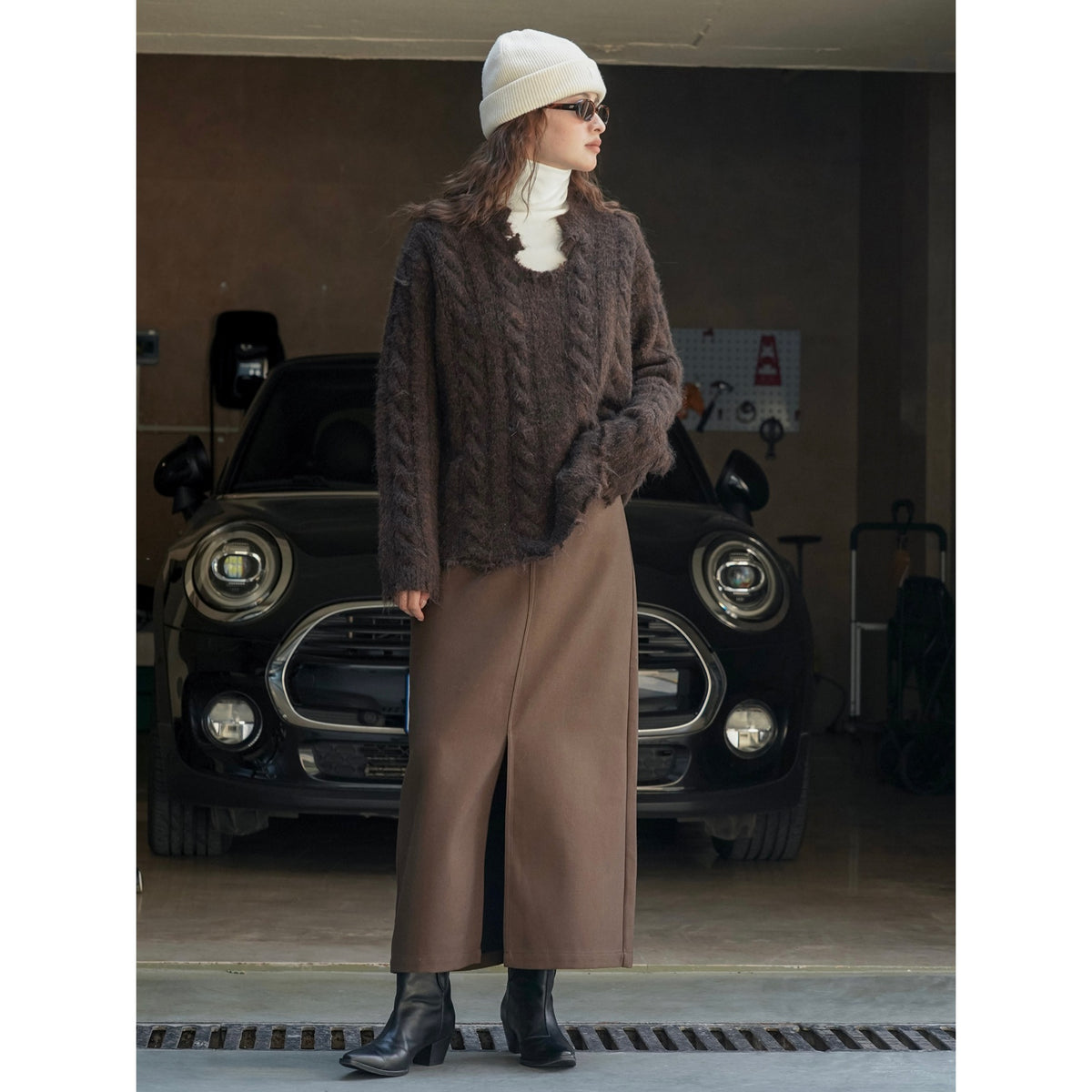 Women's Oversized Mohair-Optic Sweater with Fluffy Texture and Relaxed Silhouette EVA-US