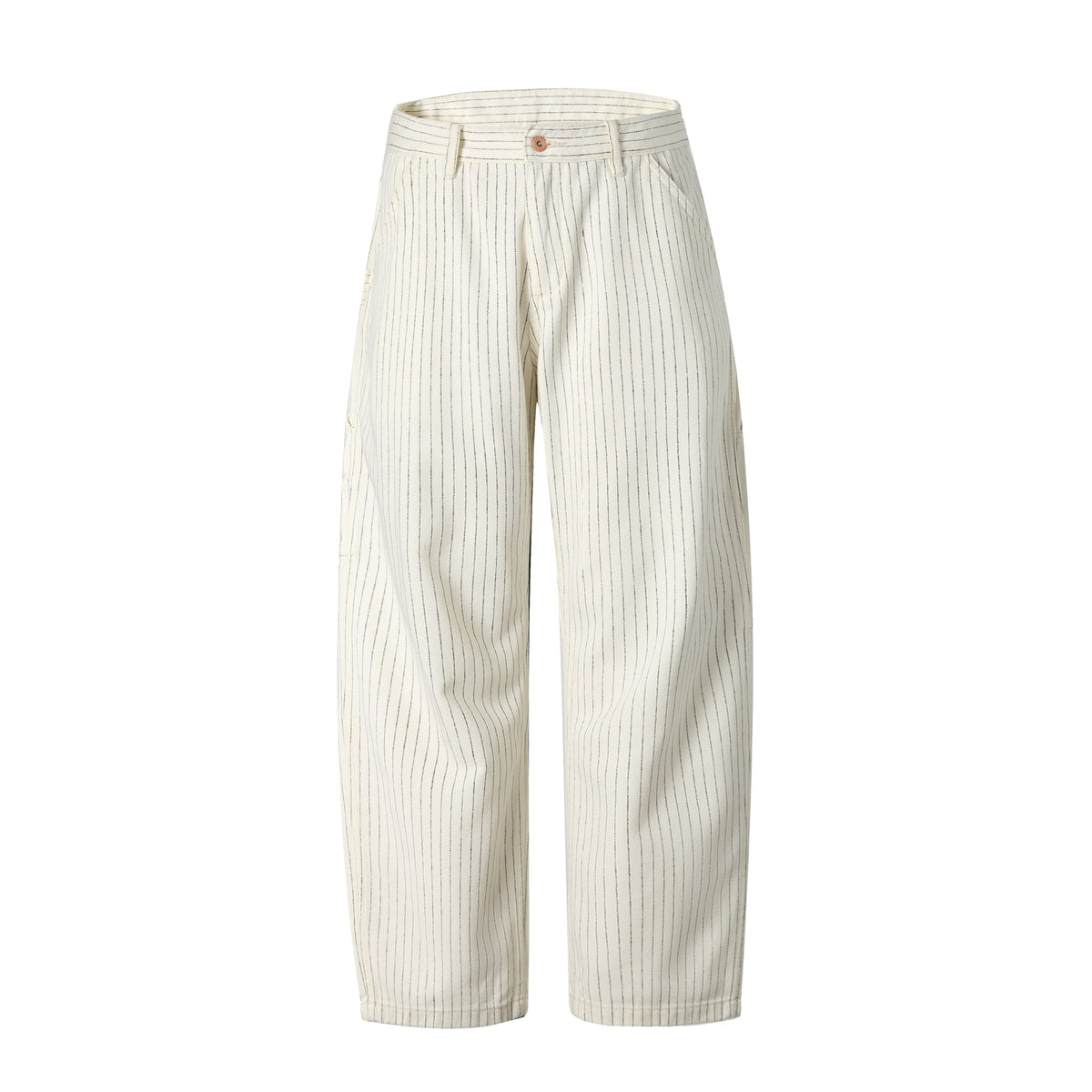 Women's carpenter pants made of linen-cotton blend with pinstripes and hammer loop EVA-US