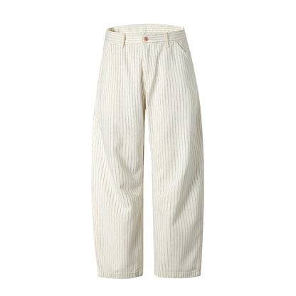 Women's carpenter pants made of linen-cotton blend with pinstripes and hammer loop EVA-US