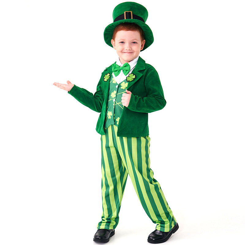 Men's costume as Irish Leprechaun with hat and detailed accents EVA-US