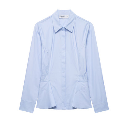 Women's Tailored Blouse Jacket with Peplum and Concealed Button Placket EVA-US