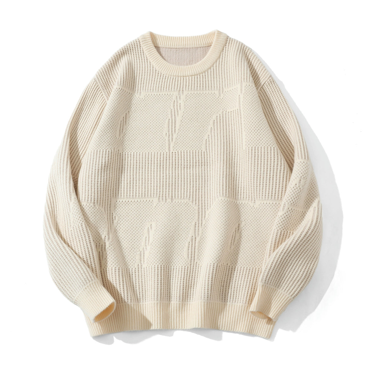 Unisex Structured Oversize Round Neck Sweater with Panel Knit EVA-US