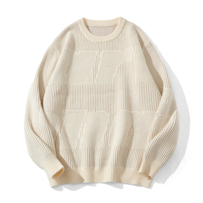 Unisex Structured Oversize Round Neck Sweater with Panel Knit EVA-US