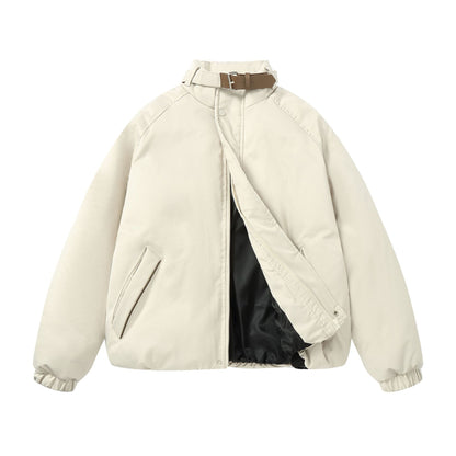 Women Quilted Boxy Bomber with high-collar buckle and diagonal zip pockets EVA-US
