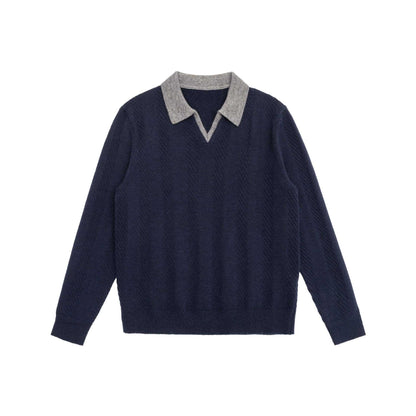 Unisex knitted sweater with polo collar and V-neck EVA-US