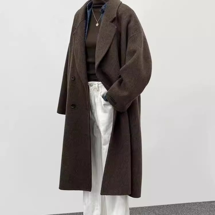 Women Oversized Wool Coat with Wide Lapels and Relaxed Silhouette EVA-US