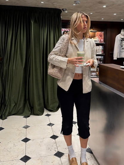 Women Lightweight Structured Linen Blazer with Relaxed Fit, One-Button Closure & Flap Pockets EVA-US