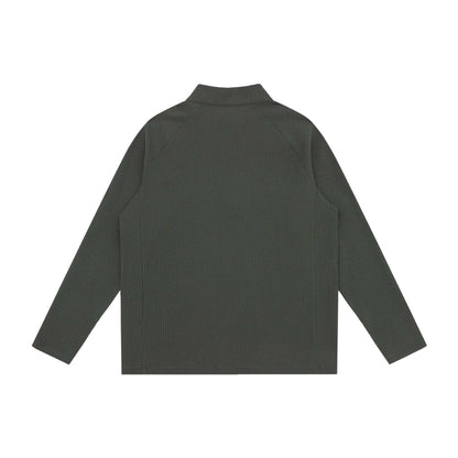 Unisex Waffle Knit Half-Zip Sweater with Shawl Collar and Raglan Sleeves EVA-US