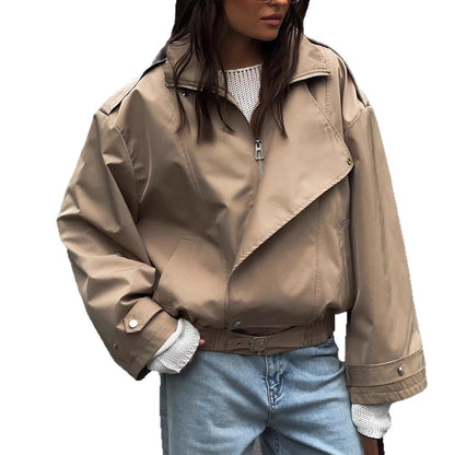 Women's short jacket in oversized look with wide lapels and drawstring waist EVA-US