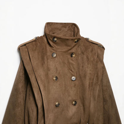 Women’s short jacket in sailor and military mix with high stand-up collar, epaulettes and fitted drawstring EVA-US