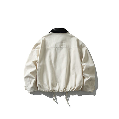 Men's field jacket in boxy cut with leather collar and drawstring EVA-US