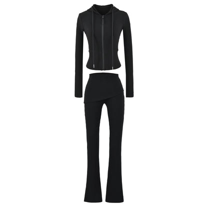 Women's Ribbed Lounge Set with Hooded Jacket and Wrap Waist Pants EVA-US