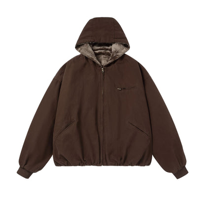 Men's Padded Hoodie with Faux Fur Lining and Elastic Hem EVA-US
