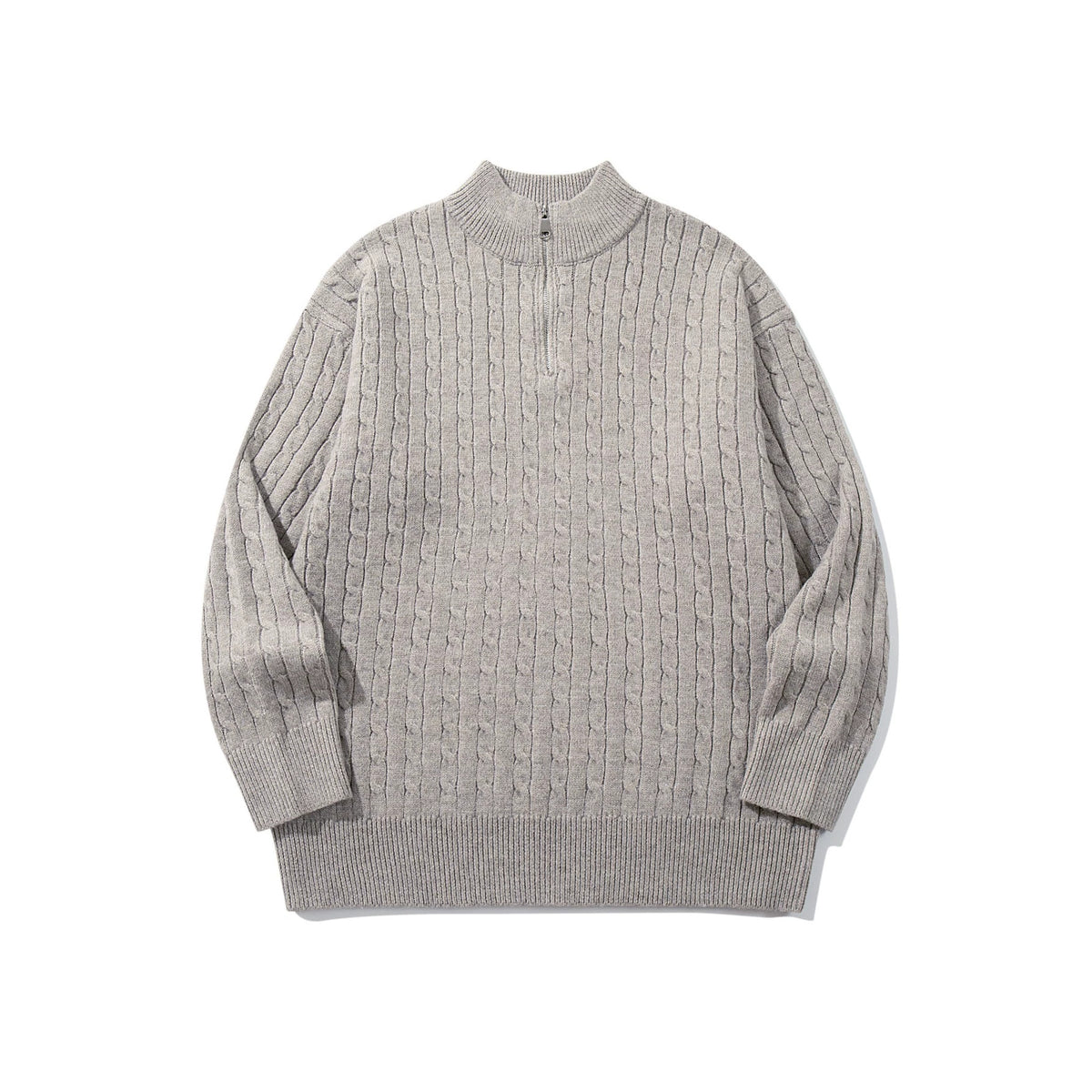 Unisex Cable Knit Half-Zip Sweater with High Ribbed Collar and Longer Hem EVA-US