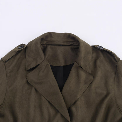 Women's Mid-length Trench Coat with Tied Belt and Shoulder Straps EVA-US