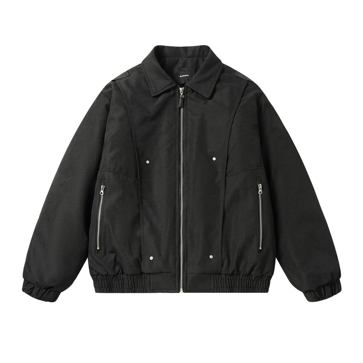 Men's Boxy Utility Bomber Jacket with Short Cut, Metal Zippers, and Elastic Hem EVA-US