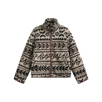 Unisex Short cut teddy fleece jacket with standing collar and Norwegian structure EVA-US