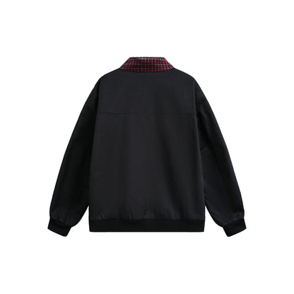 Unisex Reversible Bomber Jacket with Check Lining, Zipper and Ribbed Cuffs EVA-US