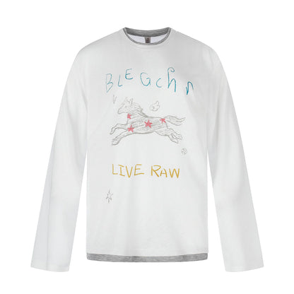 Women's long-sleeve shirt with illustrative horse print and layered look EVA-US