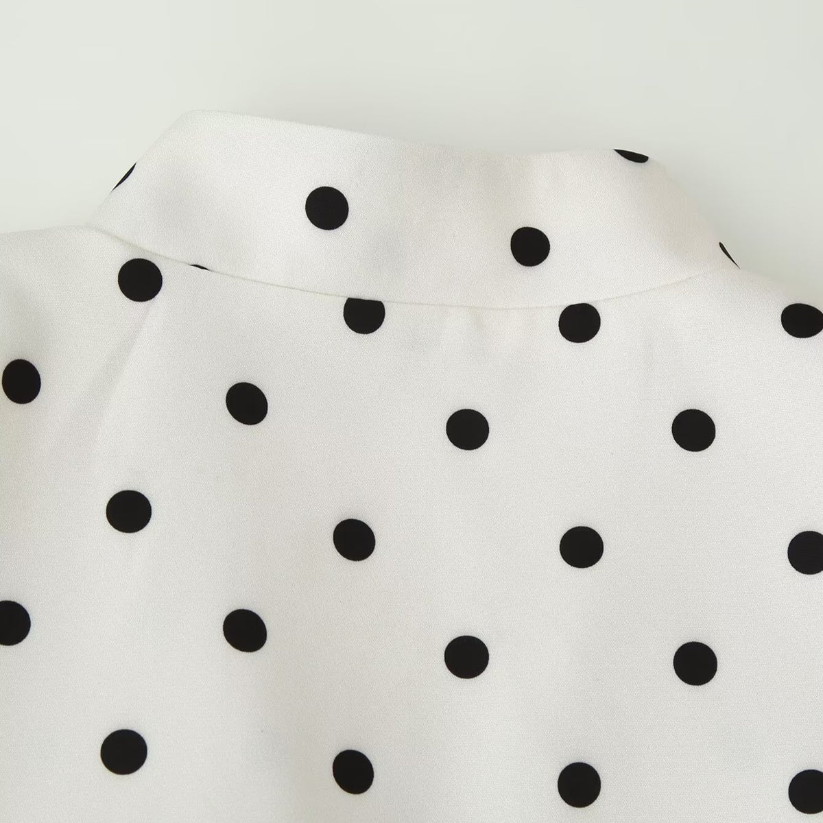 Women's Polka Dot Blouse with Stand Collar, Puff Sleeves, and Peplum Hem EVA-US