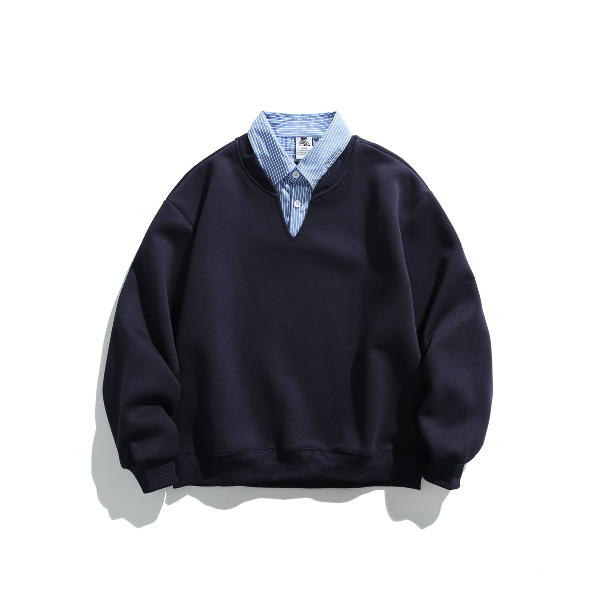 Unisex sweatshirt in layering look with integrated shirt collar and V-neck EVA-US