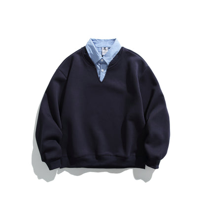 Unisex sweatshirt in layering look with integrated shirt collar and V-neck EVA-US