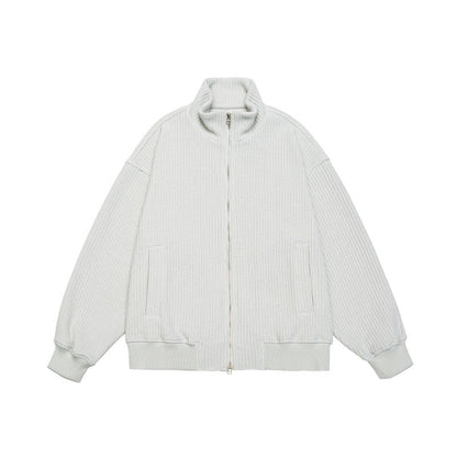 Unisex chunky knit boxy zip jacket with stand-up collar and ribbed cuffs EVA-US