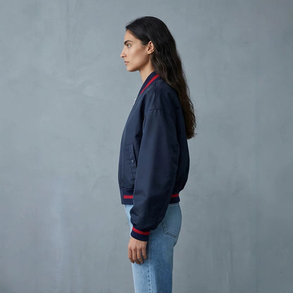 Women's Short Cut Oversized Bomber Jacket with Voluminous Sleeves and Ribbed Cuffs EVA-US