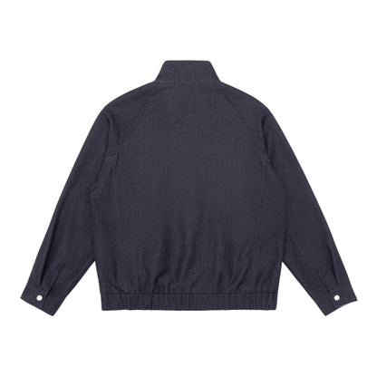 Unisex short jacket in denim mix with quilted division, stand-up collar and concealed zipper EVA-US