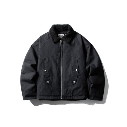 Unisex Short Canvas Field Blouson with Teddy Collar and Two-Way Zipper EVA-US