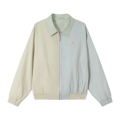 Unisex Striped Pastel Corduroy Jacket in Boxy Cut with Shirt Collar and Elastic Cuff EVA-US