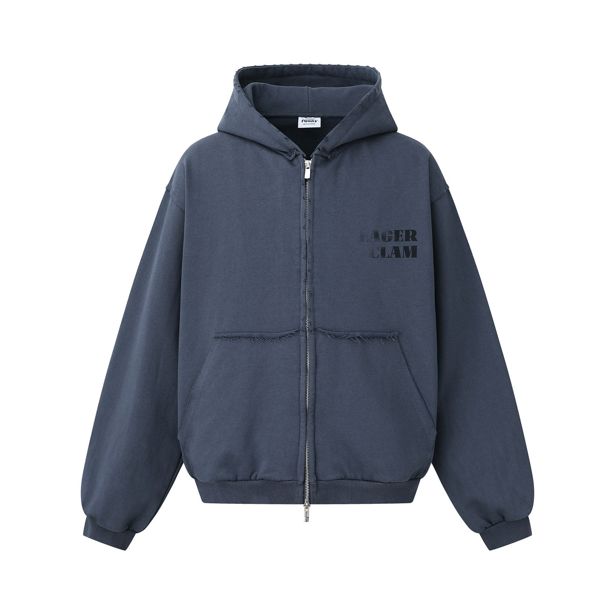 Unisex Oversized Zip-Hoodie in Boxy-Cut with frayed hem edges and kangaroo pocket EVA-US