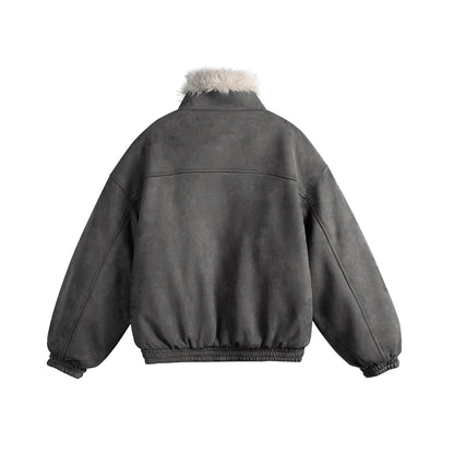 Ladies short cut velour imitation bomber jacket with teddy trim and adjustable neck strap EVA-US