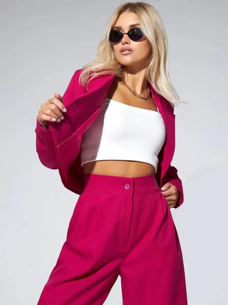 Women Two-Piece Set with Cropped Blazer