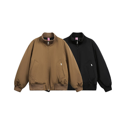 Unisex Boxy Bomber Jacket in Oversize Style with Ribbed Cuffs and Two-Way Zipper EVA-US