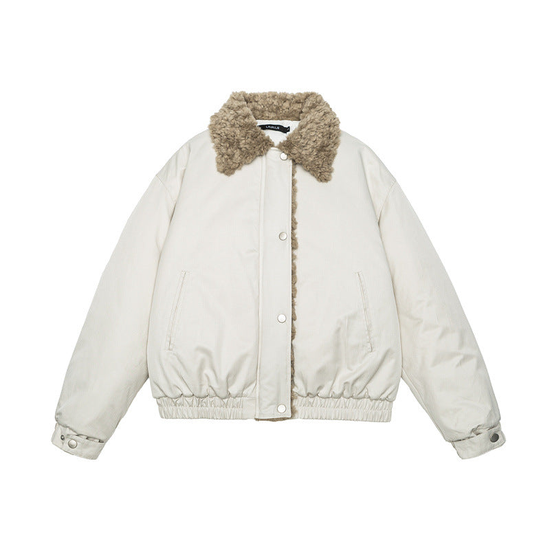 Women's Short Cut Teddy-Lined Blouson Jacket with Faux Fur Collar EVA-US