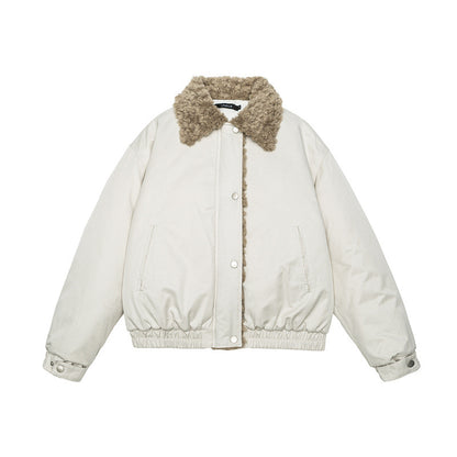 Women's Short Cut Teddy-Lined Blouson Jacket with Faux Fur Collar EVA-US