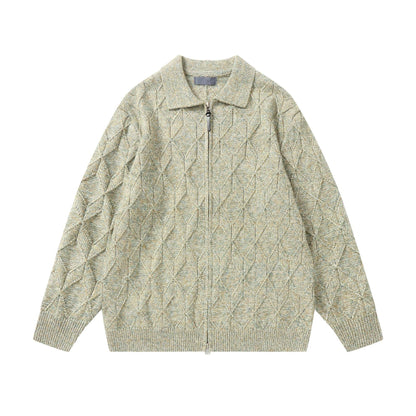 Women’s coarse structured knit zip cardigan with shirt collar EVA-US
