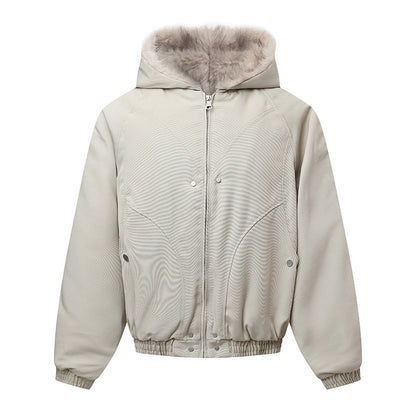 Unisex hooded jacket with warming teddy lining, elastic hem and concealed button placket EVA-US