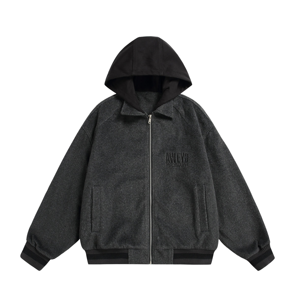 Unisex Oversize Fleece-Bomber Jacket with Contrast Hood EVA-US