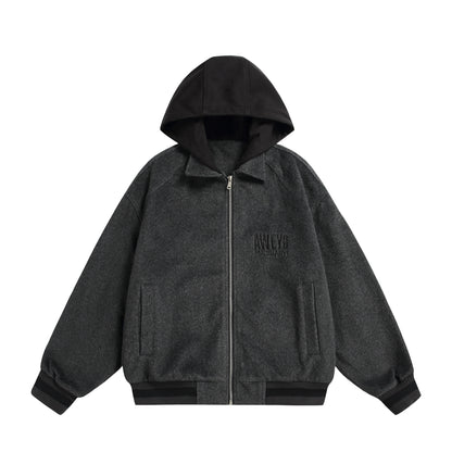 Unisex Oversize Fleece-Bomber Jacket with Contrast Hood EVA-US